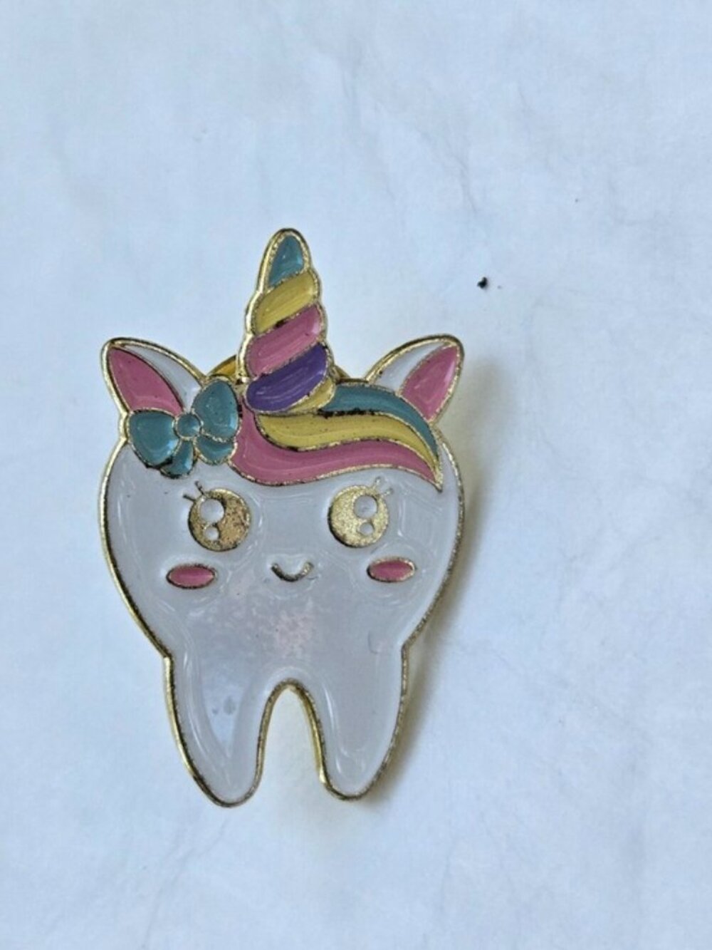 Unicorn Tooth Lapel Pin Figural Funny Girly Pinback Costume Fashion Jewelry